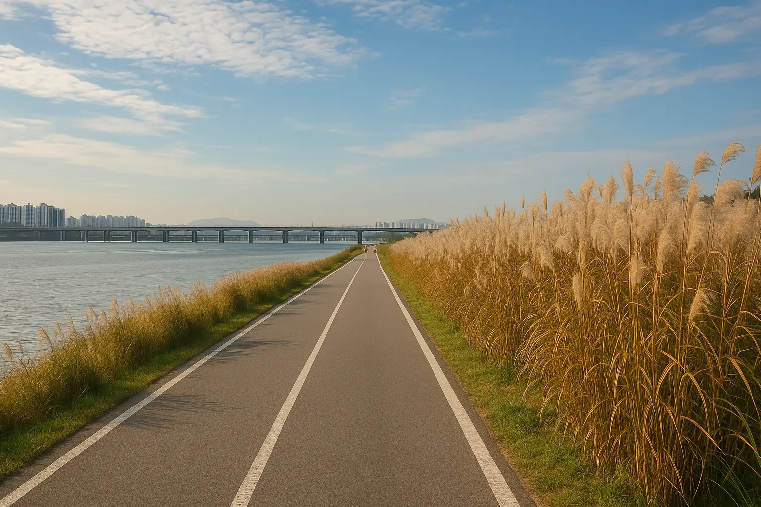 Broad riverside cycleway near Gwangnaru Hangang Park