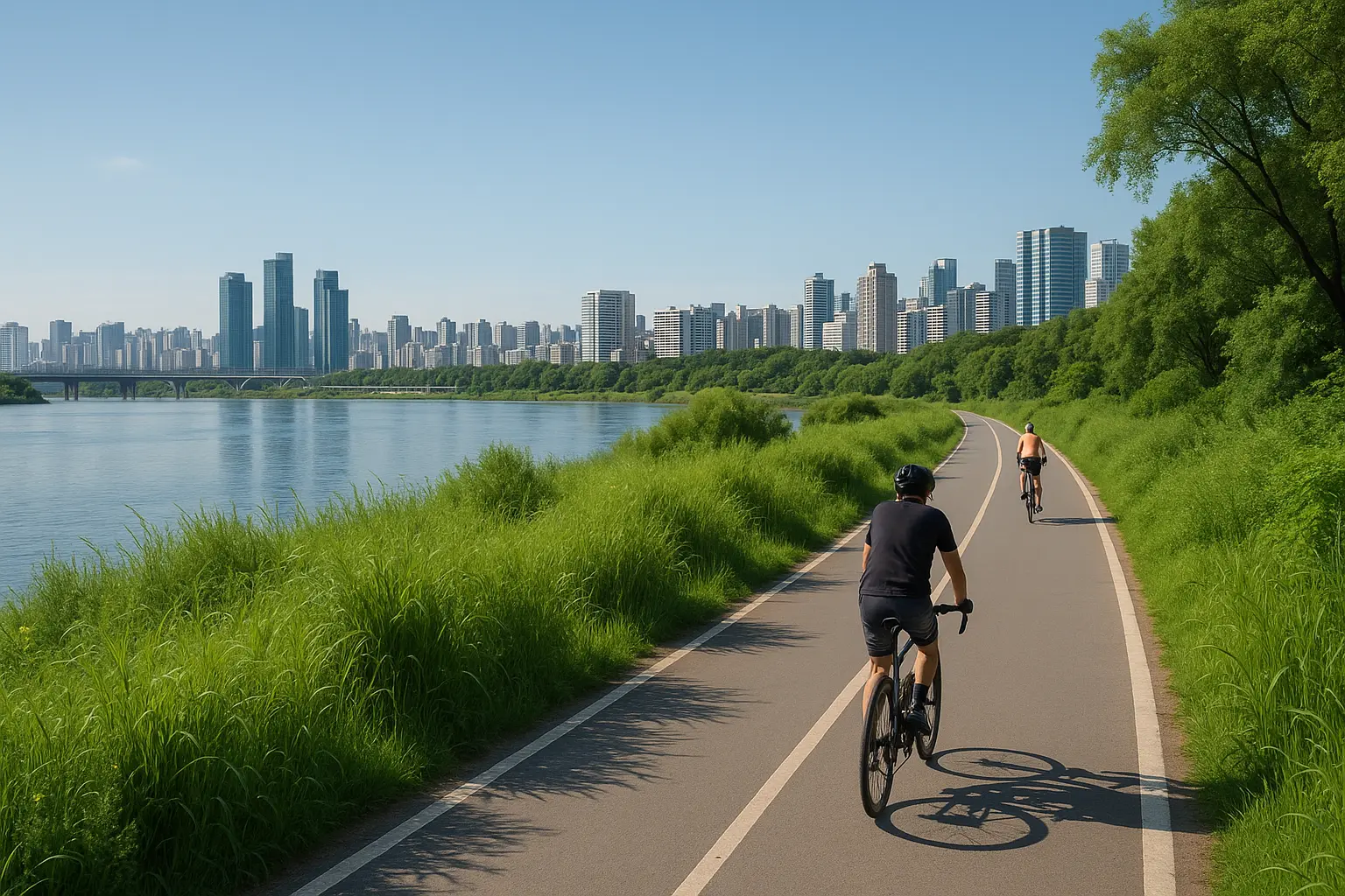 Riverside cycling with Seoul Forest and eastern towers