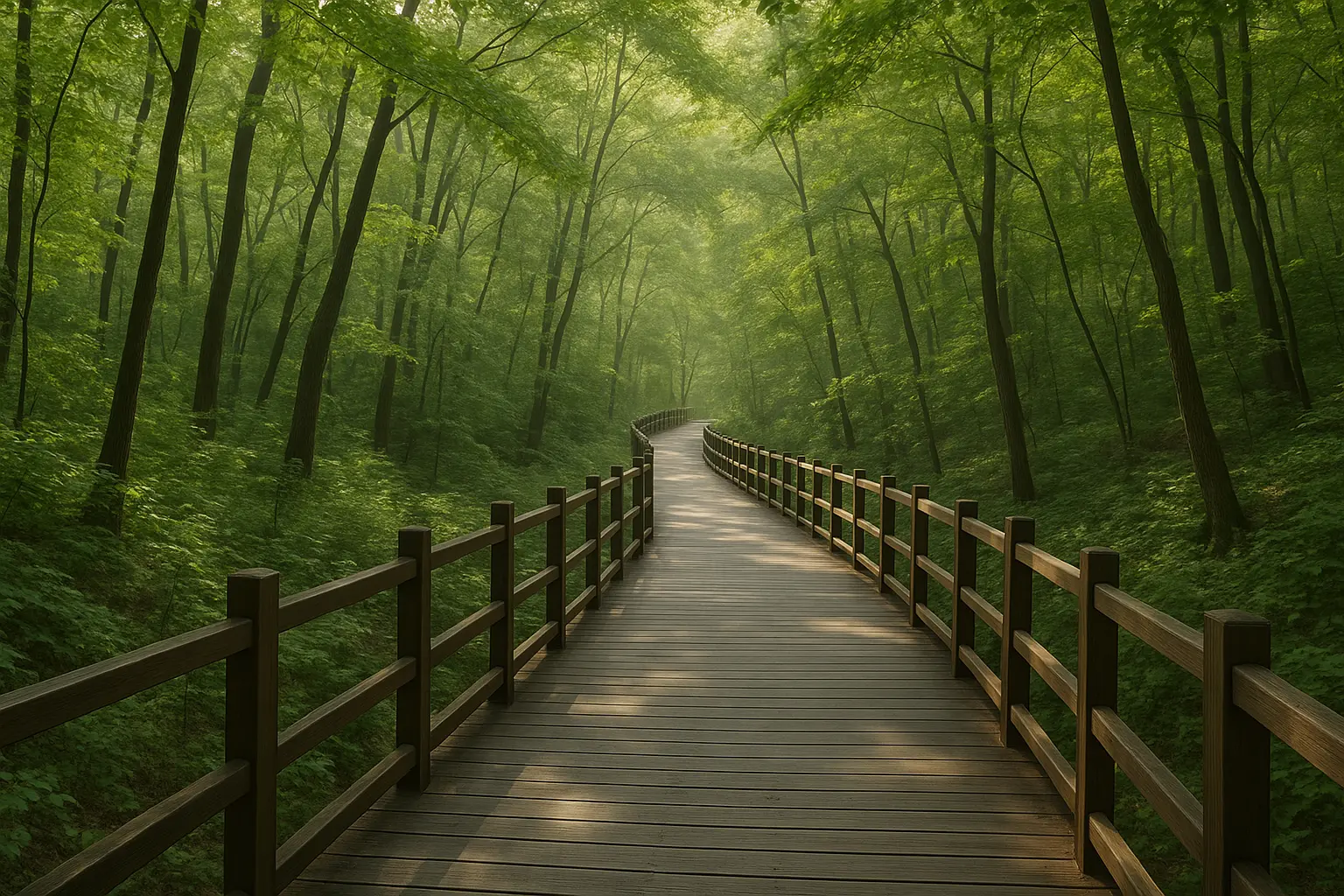 Wooden forest path on Ansan Jarak-gil