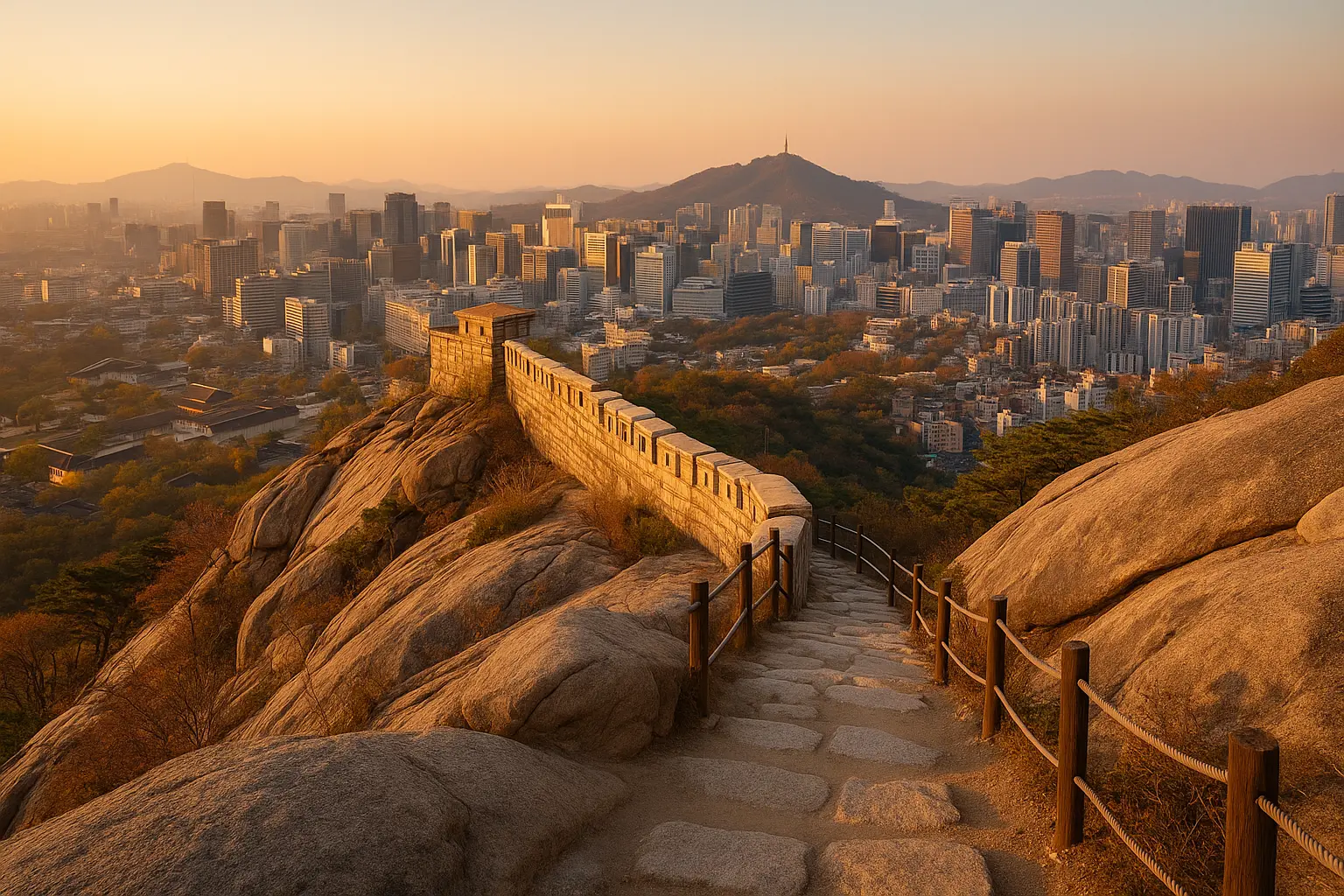 Inwangsan trail following Seoul City Wall above downtown