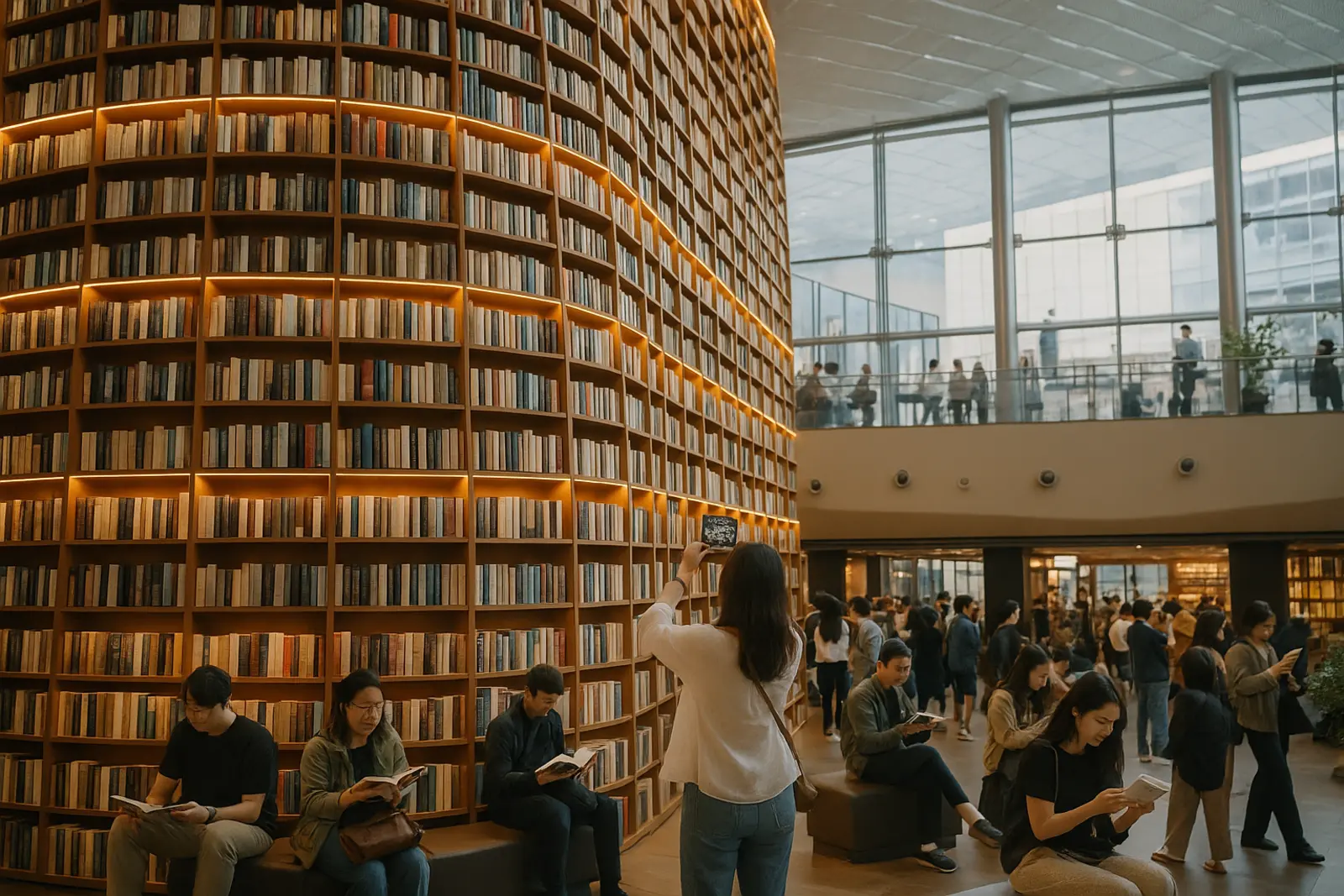 The towering bookshelves of Starfield Library inside COEX Mall