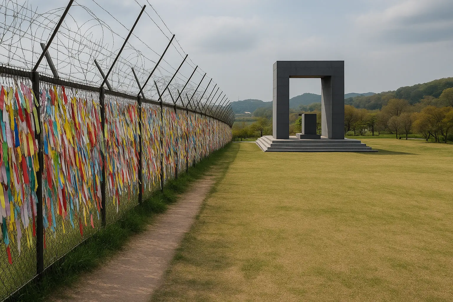 Imjingak memorial landscape and peace ribbons near the DMZ