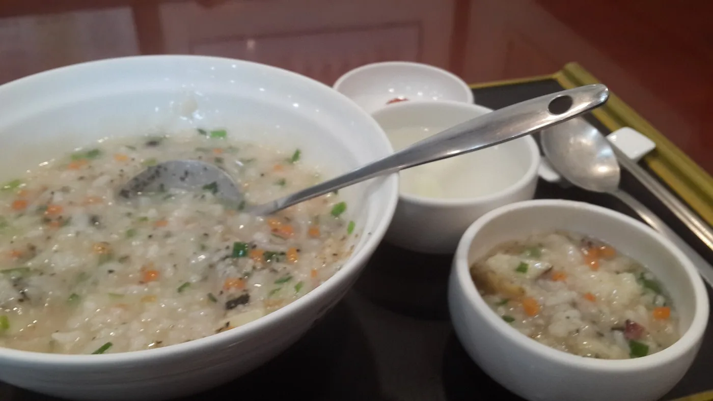 Korean abalone rice porridge with simple side dishes