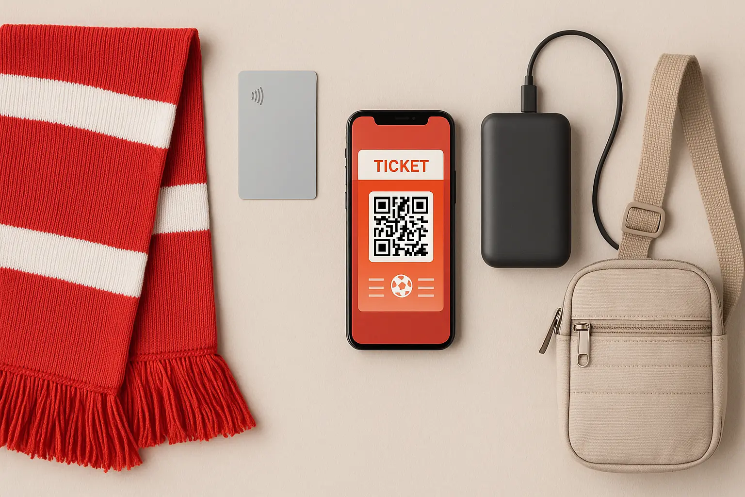 A red FC Seoul scarf, transit card and mobile ticket prepared for match day