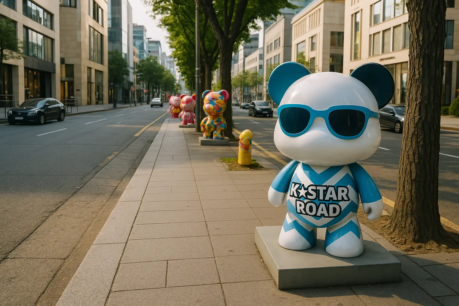 K-Star Road figures and the Cheongdam streets associated with K-pop culture