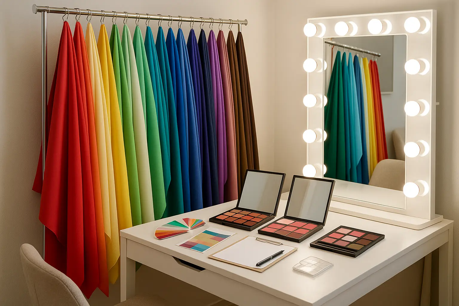 Personal-color drapes and a styling mirror