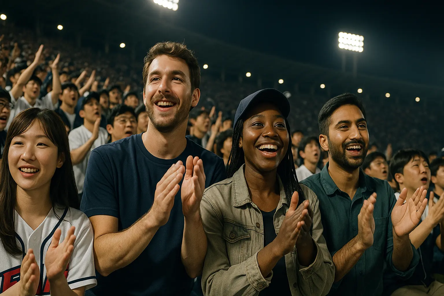 International visitors joining a synchronized Korean baseball chant