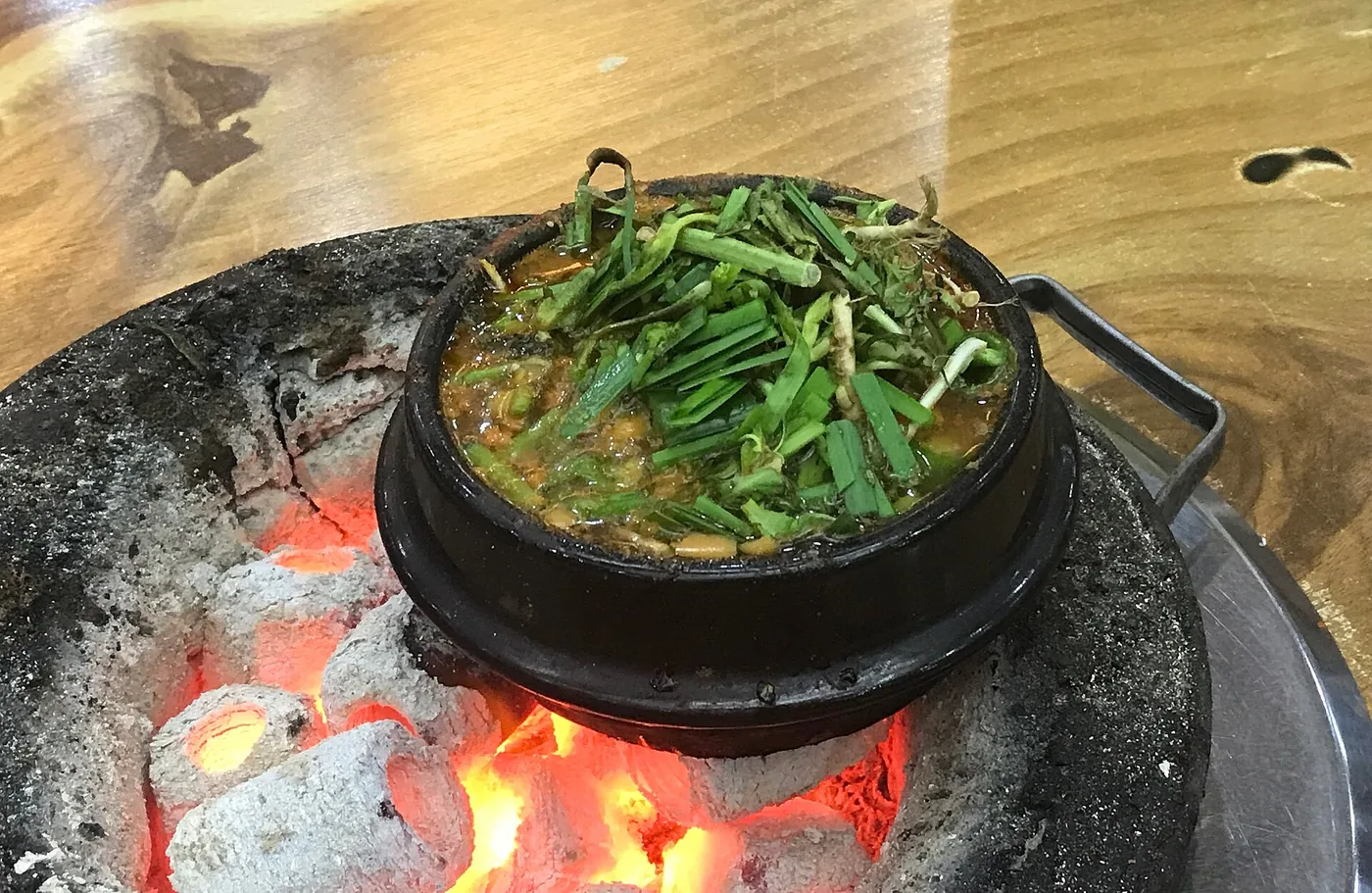 Doenjang jjigae, fried rice and naengmyeon served after Korean barbecue
