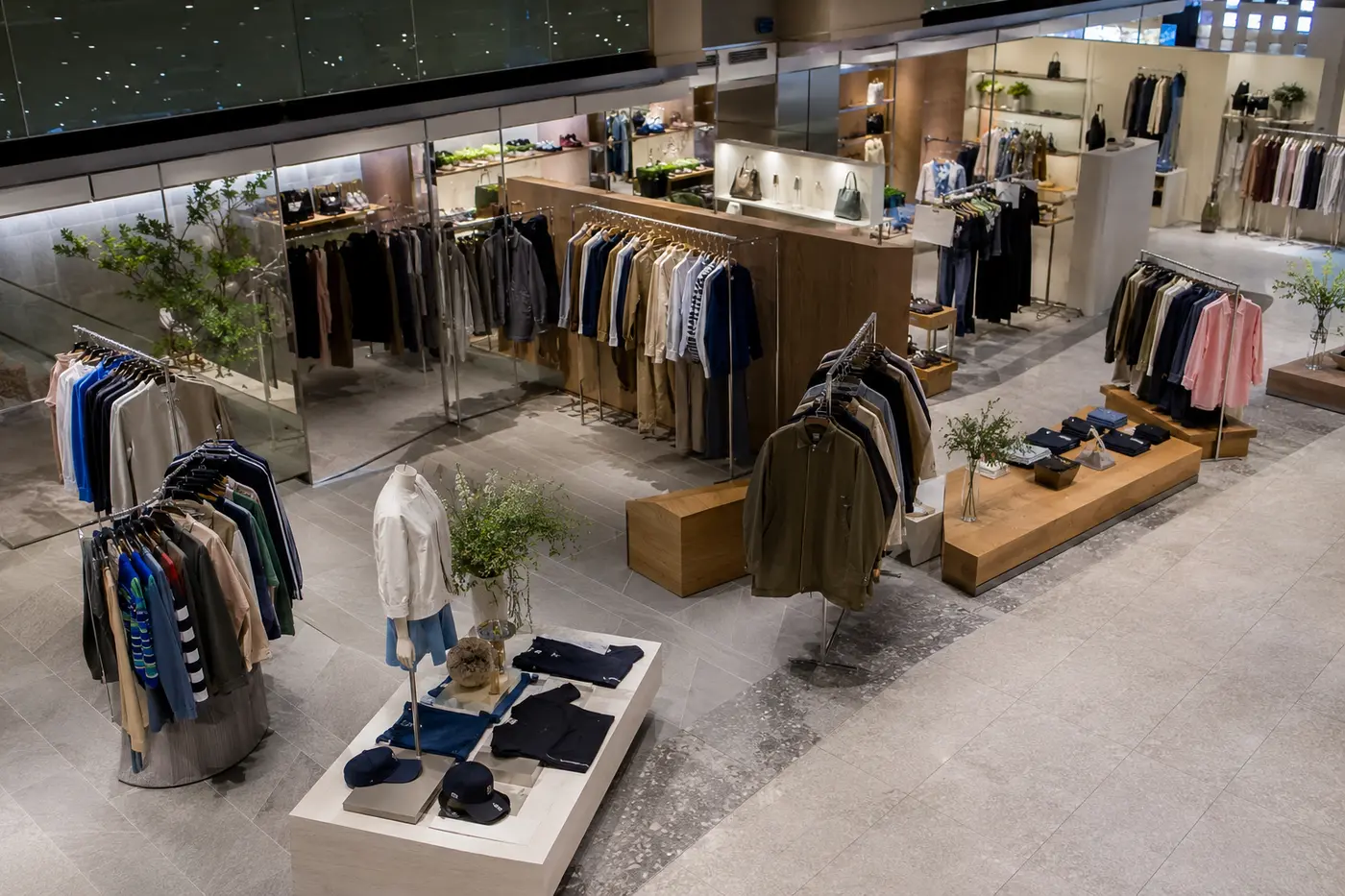 Mehrere koreanische Modemarken auf einer modernen Kaufhaus-Etage
