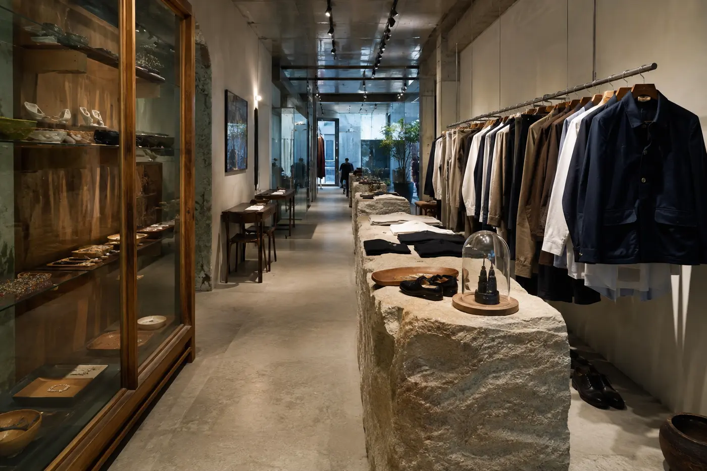 Eine zurückhaltende Designer-Boutique in Hannam mit Kleidung, Accessoires und natürlichen Materialien