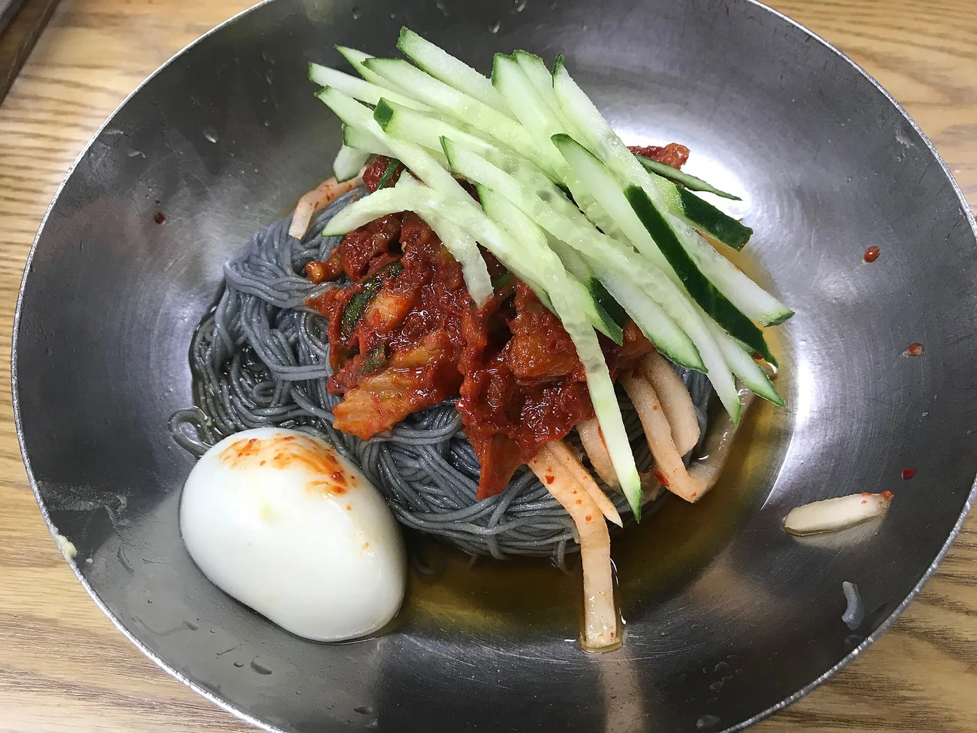 Mul naengmyeon with buckwheat noodles in a chilled broth
