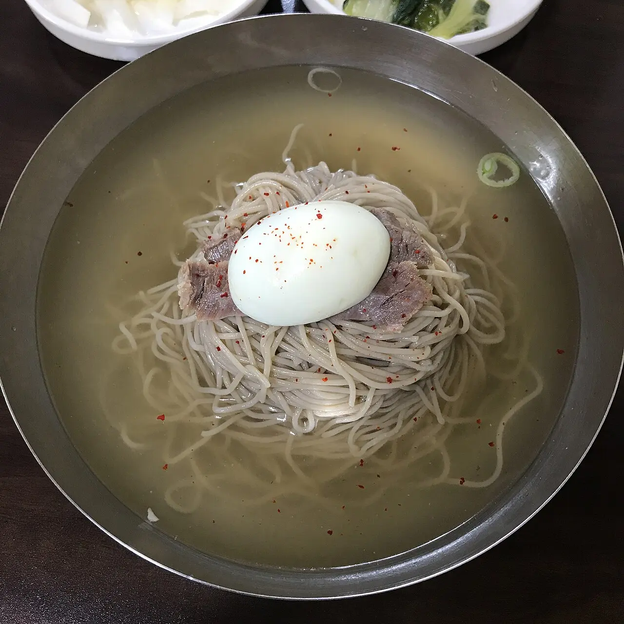 Mul naengmyeon with buckwheat noodles in a chilled broth
