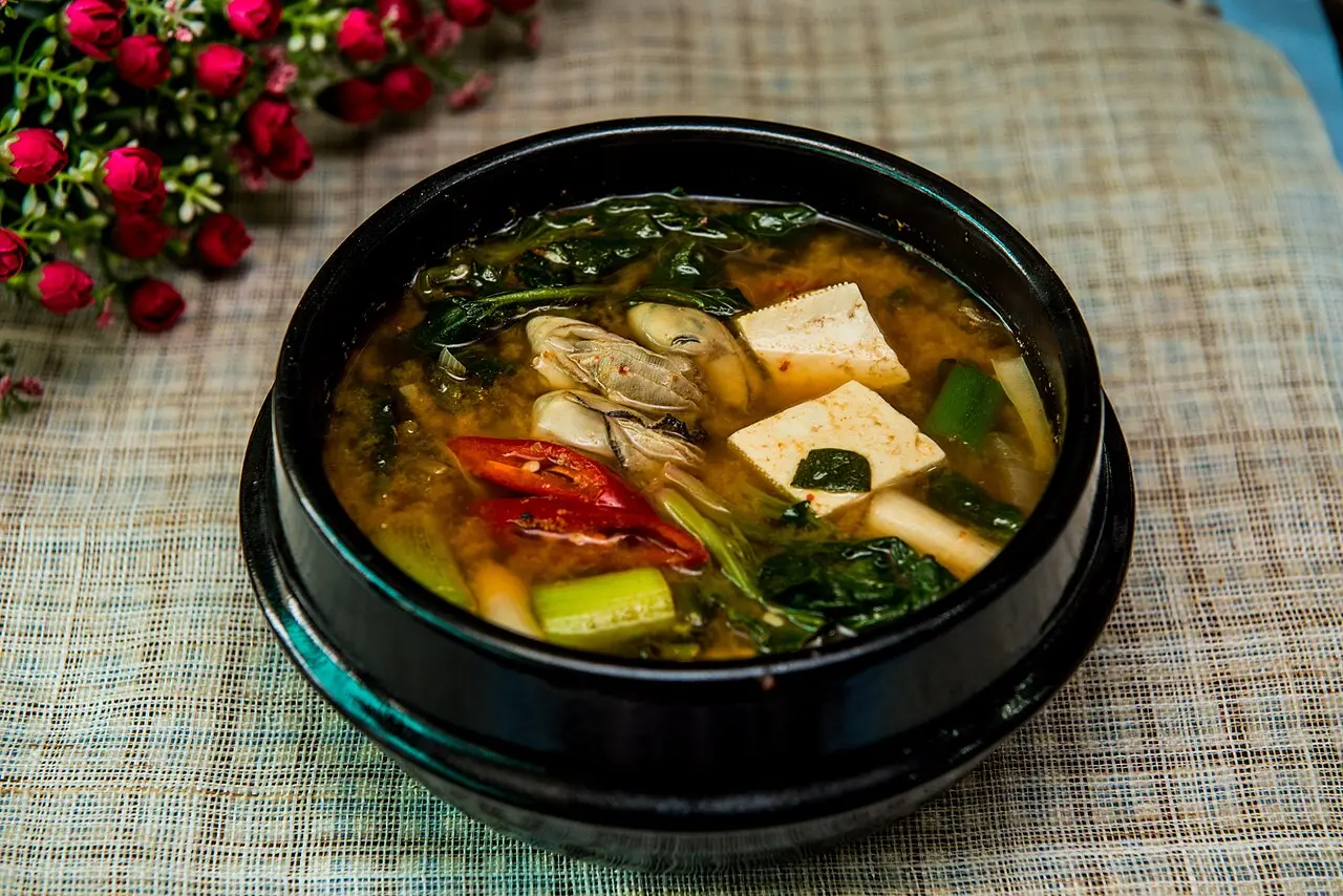 Doenjang jjigae with tofu, vegetables and fermented soybean broth