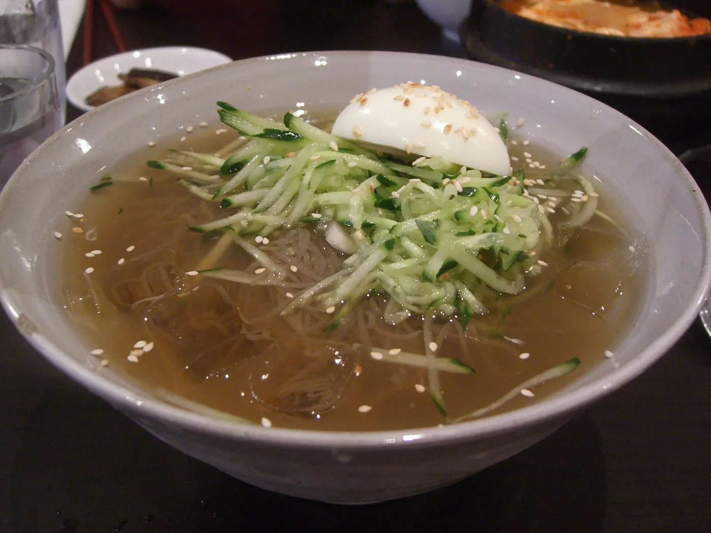 Mul naengmyeon with buckwheat noodles in a chilled broth