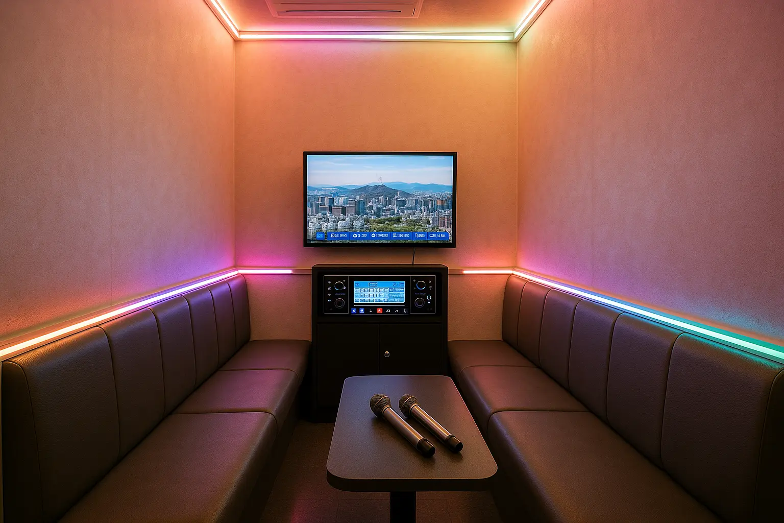 A Korean noraebang room