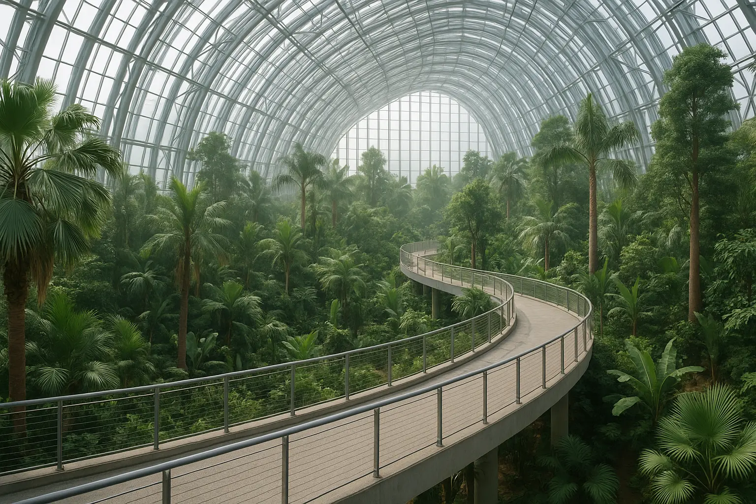 The glass greenhouse and tropical planting inside Seoul Botanic Park