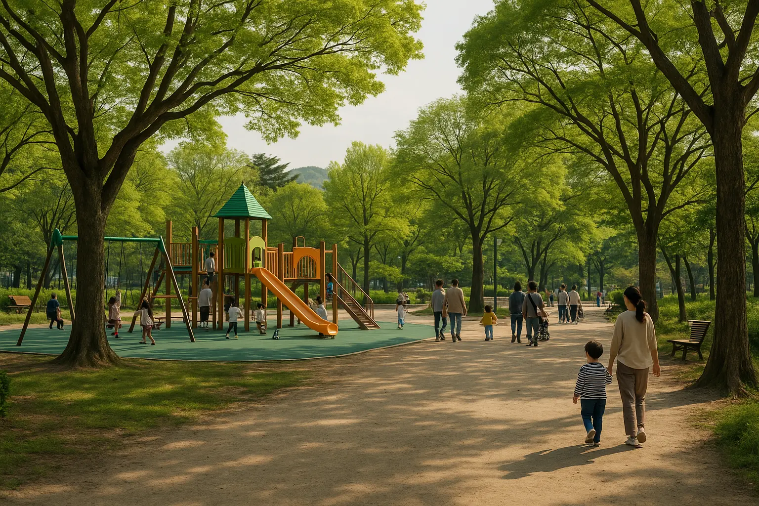 Playgrounds, trees and family paths at Seoul Children’s Grand Park