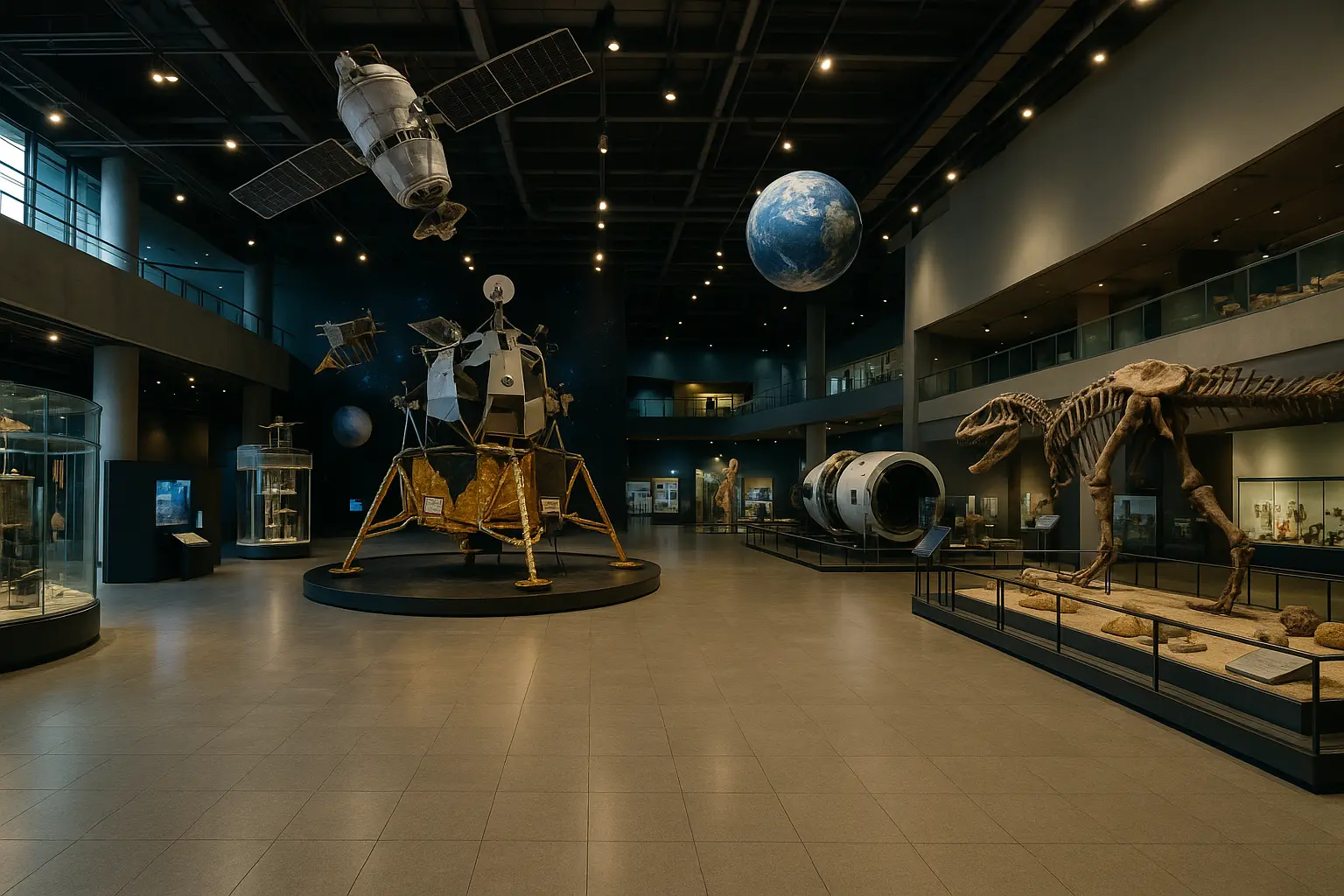 A spacious Korean science museum with space and technology exhibits