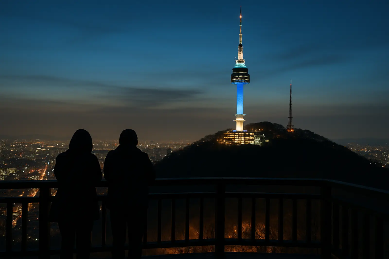 남산 전망대에서 본 블루아워의 N서울타워