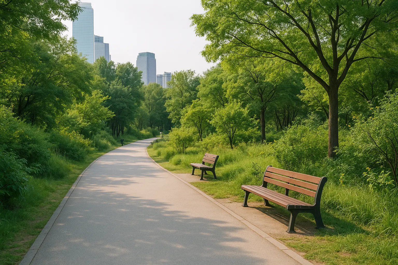 A calm accessible park route in Seoul offering a lower-intensity outdoor alternative