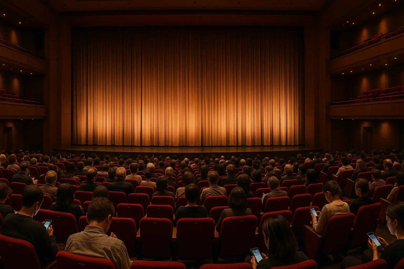 Audience members silencing phones before a Seoul stage performance