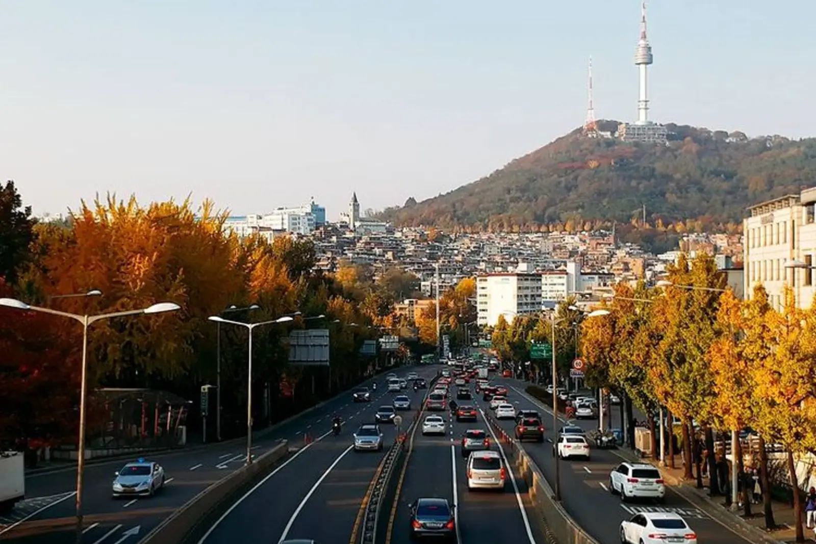 Rooftops and hillside streets in Haebangchon