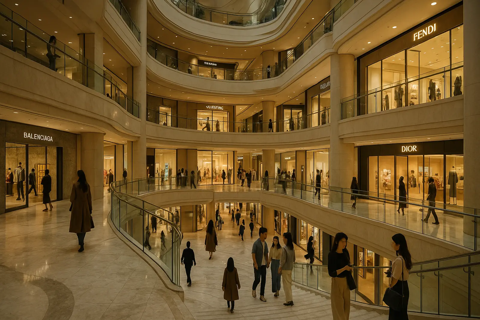 The grand atrium of Shinsegae Gangnam lined with luxury boutiques