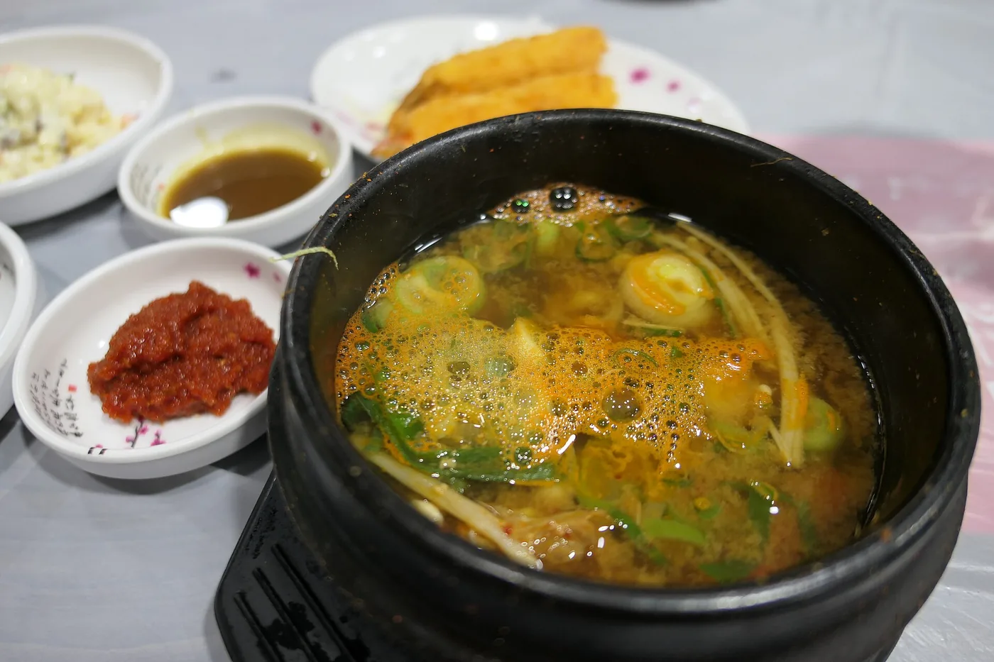 Doenjang jjigae with tofu, vegetables and fermented soybean broth