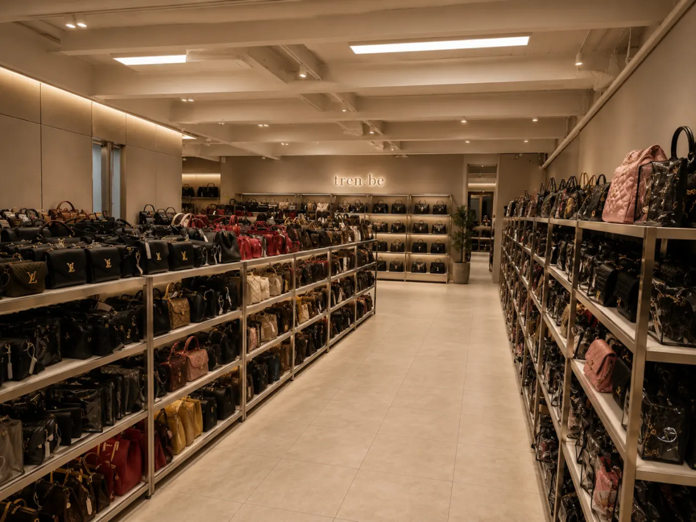 Aisles of authenticated designer bags inside the tren:be store